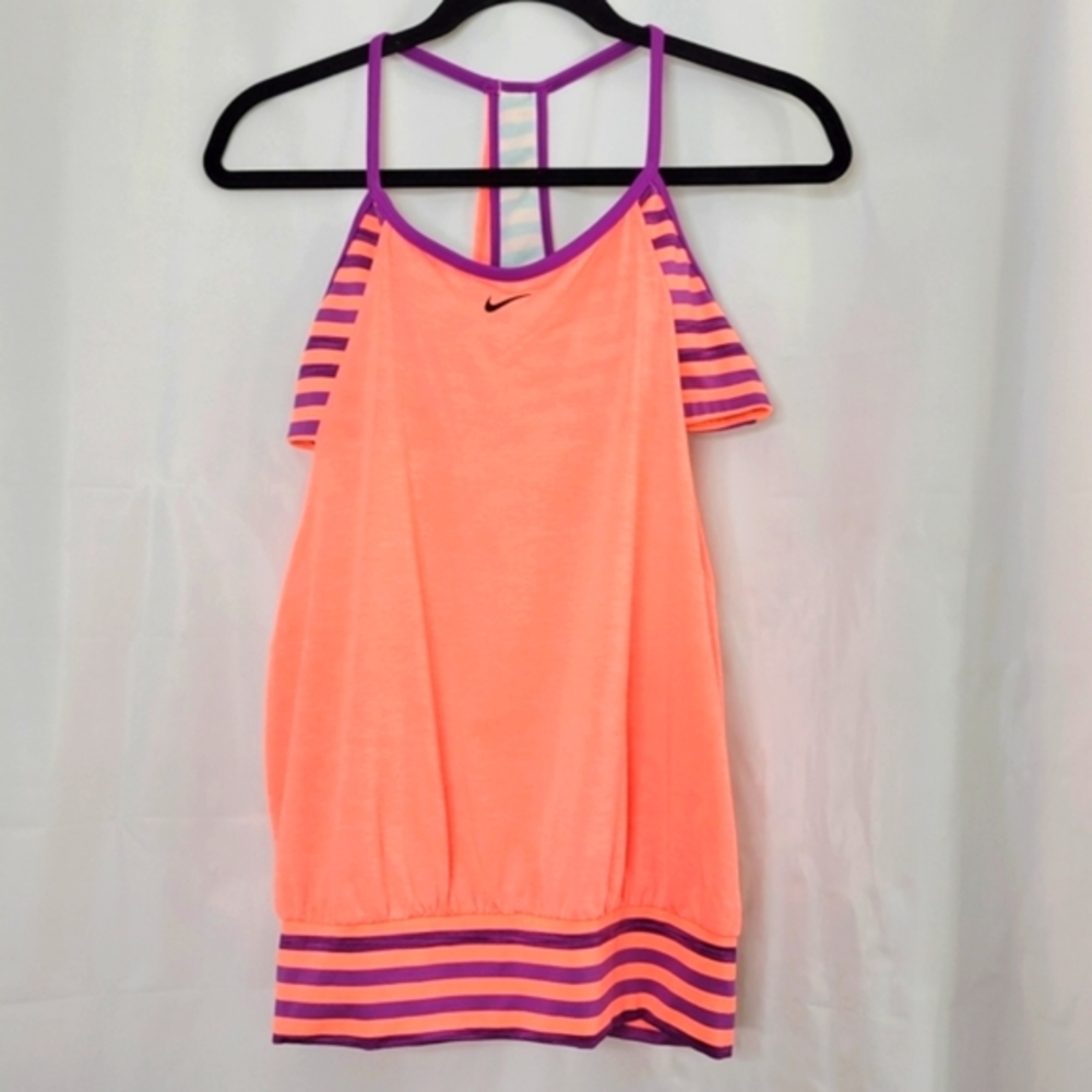 Nike Layered Tank Top‎ Large Neon Orange Stripe Workout
